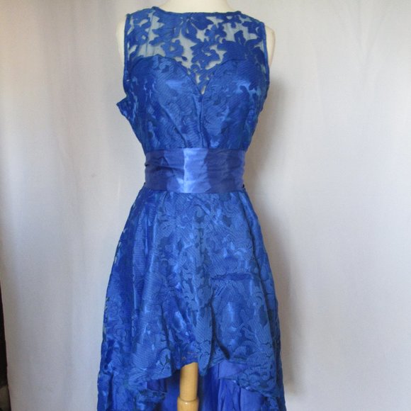 Dresses & Skirts - Royal Blue Lace Belted High Low Dress